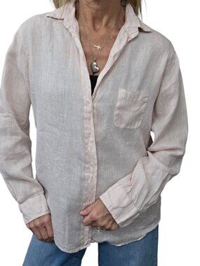 Grayson 100% Linen Button Up Shirt Pink Relaxed Fit Blouse Small
